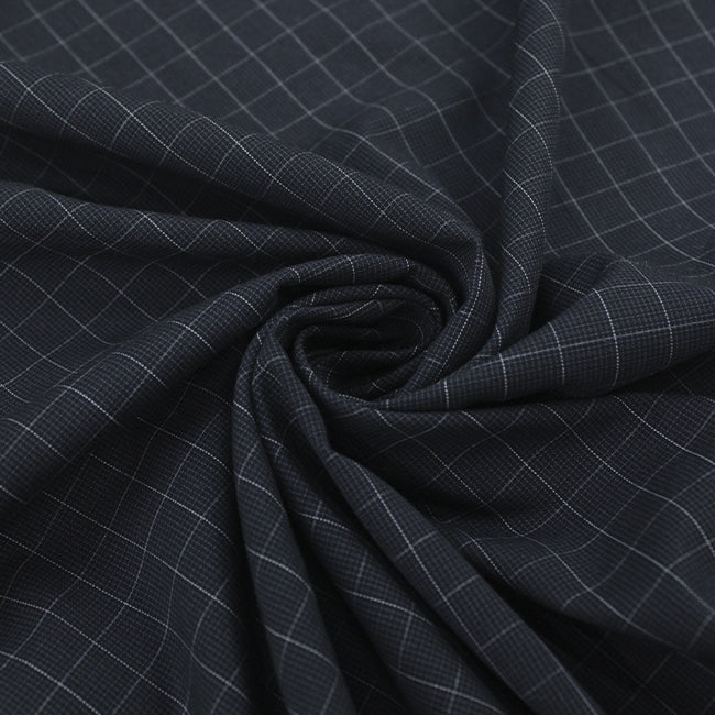Tecido Camisaria Tricoline Fio 60 - Alexandria 339 Grid Médio Branco - Fundo Preto - 100% Algodão - Milfios Tecidos