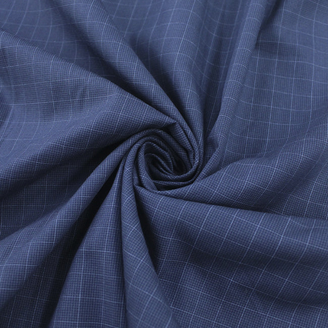 Tecido Camisaria Tricoline Fio 60 - Alexandria 336 Grid Médio Branco - Fundo Azul - 100% Algodão - Milfios Tecidos