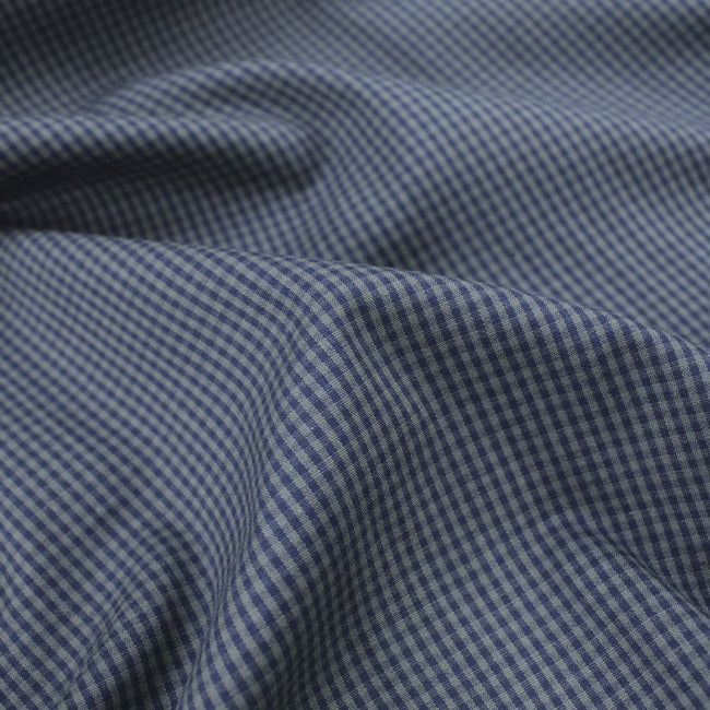 Tecido Camisaria Tricoline Fio 60 - Alexandria 335 Xadrez P Marinho - Fundo Cinza - 100% Algodão - Milfios Tecidos
