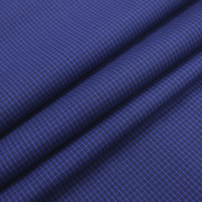 Tecido Camisaria Tricoline Fio 60 - Alexandria 340 Xadrez M Royal - Fundo Marinho - 100% Algodão - Milfios Tecidos