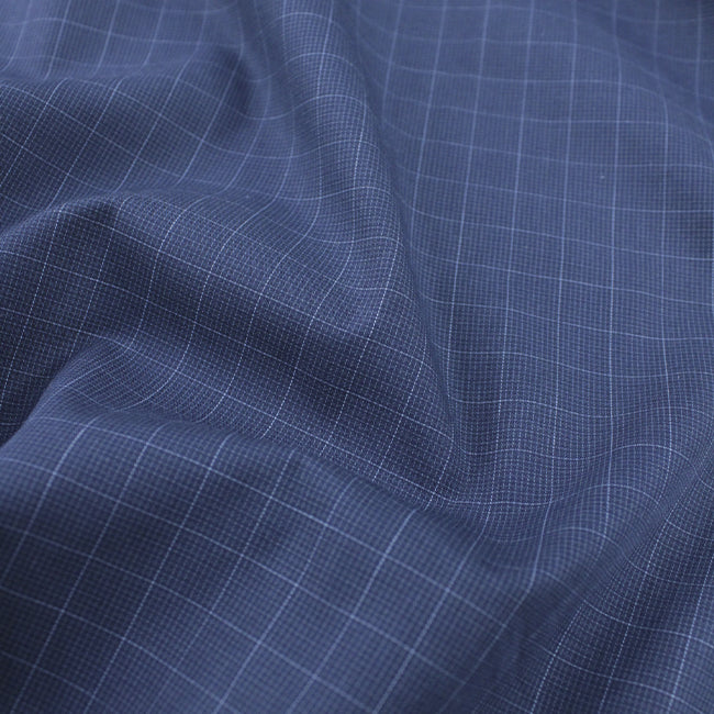 Tecido Camisaria Tricoline Fio 60 - Alexandria 336 Grid Médio Branco - Fundo Azul - 100% Algodão - Milfios Tecidos