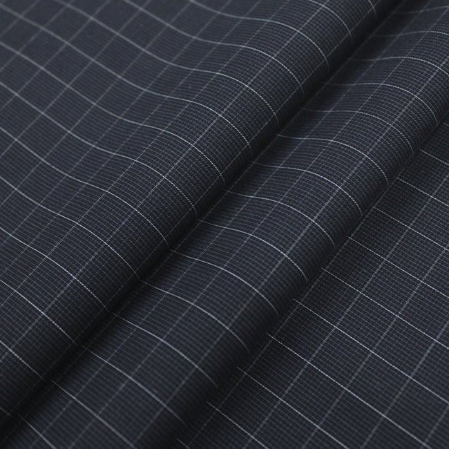 Tecido Camisaria Tricoline Fio 60 - Alexandria 339 Grid Médio Branco - Fundo Preto - 100% Algodão - Milfios Tecidos