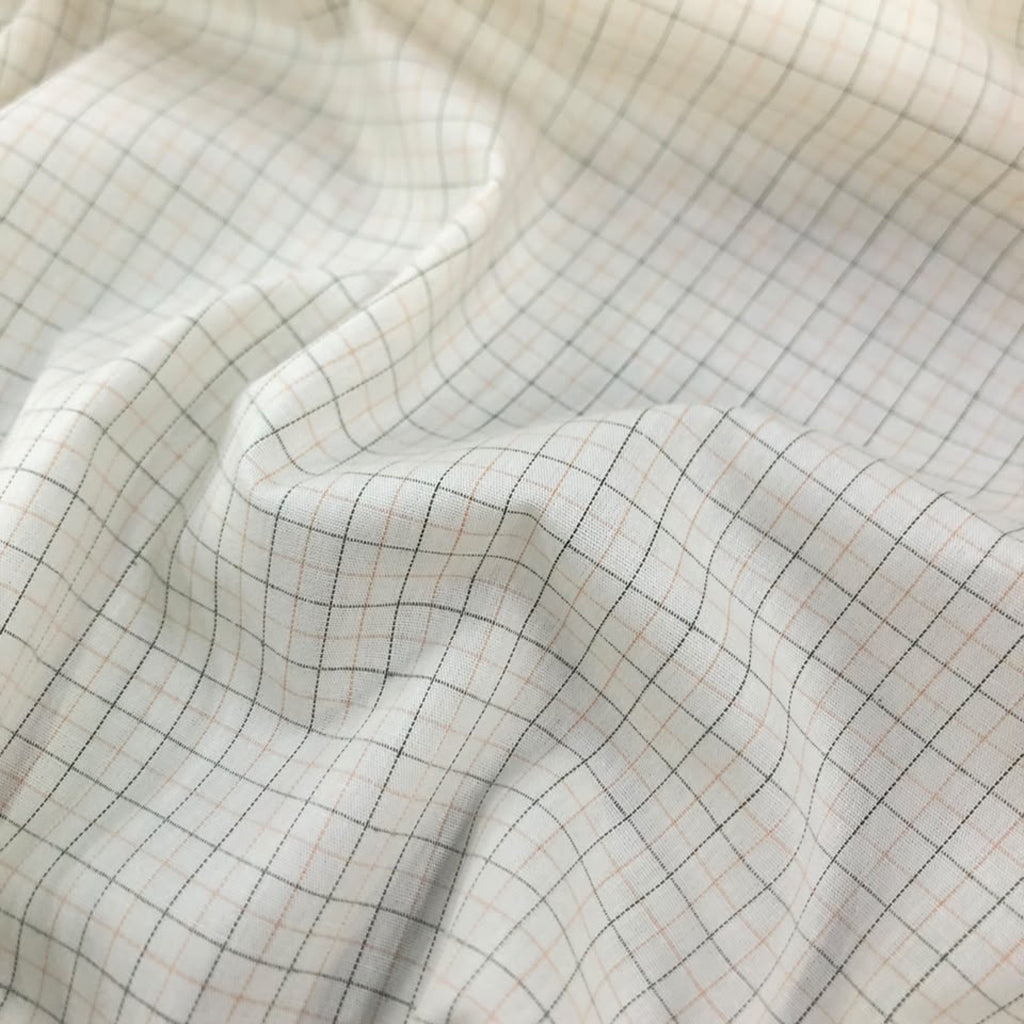 Tecido Camisaria Tricoline Fio 60 - Alexandria 344 Xadrez G Marrom - Fundo Creme - 100% Algodão - Milfios Tecidos