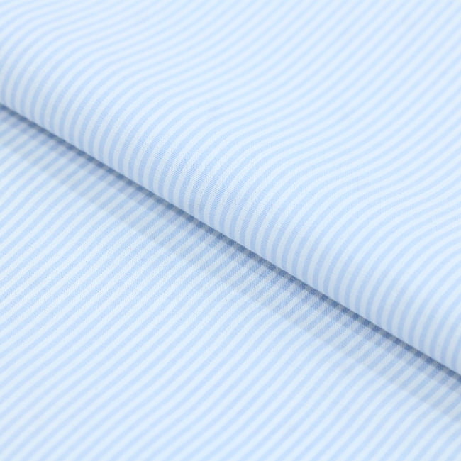 Tecido Camisaria Tricoline Fio 40 - Fio Tinto Listra P - Azul Claro - 100% Algodão     - Milfios Tecidos