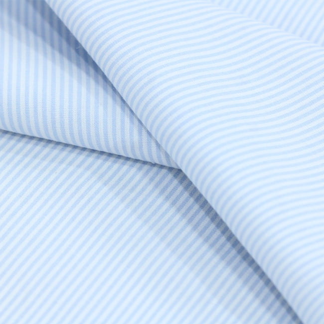 Tecido Camisaria Tricoline Fio 40 - Fio Tinto Listra P - Azul Claro - 100% Algodão     - Milfios Tecidos