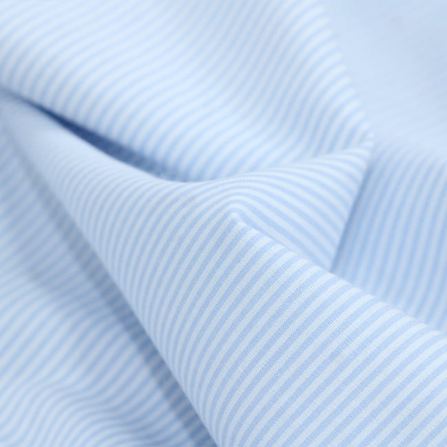 Tecido Camisaria Tricoline Fio 40 - Fio Tinto Listra P - Azul Claro - 100% Algodão     - Milfios Tecidos