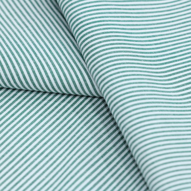 Tecido Camisaria Tricoline Fio 40 - Fio Tinto Listra P - Verde  - 100% Algodão    - Milfios Tecidos