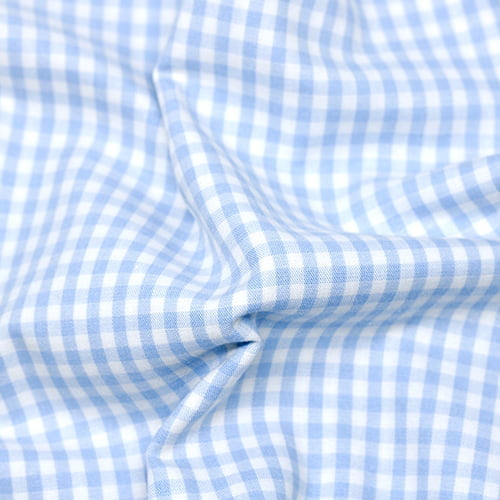 Tecido Camisaria Tricoline Fio 40 - Fio Tinto - Vichy Xadrez M - Azul Claro - 100% Algodão  - Milfios Tecidos
