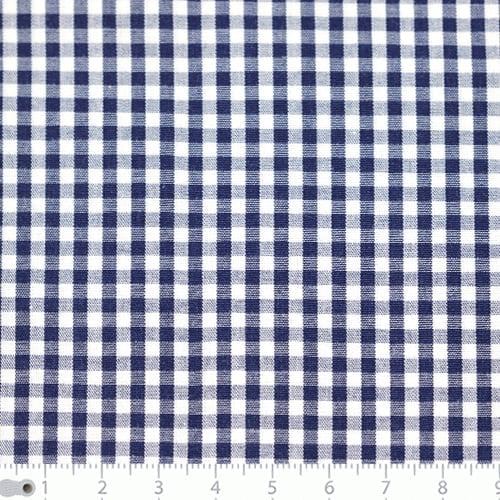 Tecido Camisaria Tricoline Fio 40 - Fio Tinto - Vichy Xadrez M - Azul Marinho - 100% Algodão  - Milfios Tecidos