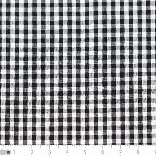 Tecido Camisaria Tricoline Fio 40 - Fio Tinto - Vichy Xadrez M - Preto - 100% Algodão  - Milfios Tecidos