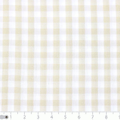 Tecido Camisaria Tricoline Fio 40 - Fio Tinto - Vichy Xadrez G - Bege - 100% Algodão - Milfios Tecidos