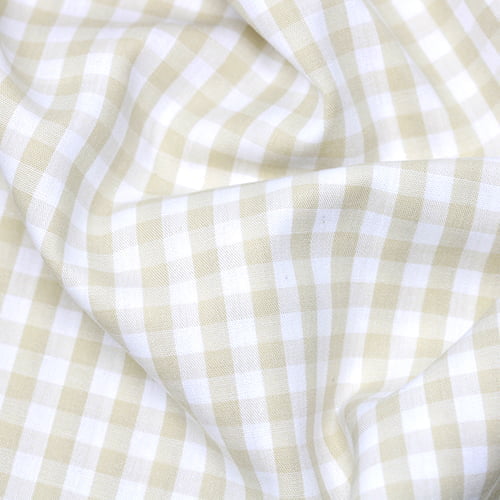 Tecido Camisaria Tricoline Fio 40 - Fio Tinto - Vichy Xadrez G - Bege - 100% Algodão - Milfios Tecidos