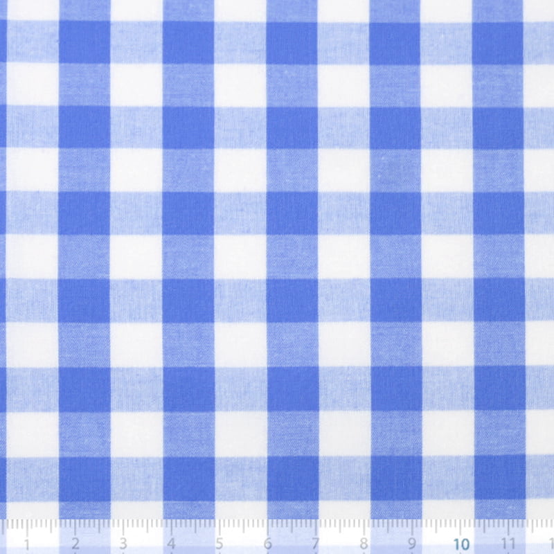 Tecido Camisaria Tricoline Fio 40 - Fio Tinto - Vichy Xadrez GG - Azul Royal - 100% Algodão    - Milfios Tecidos