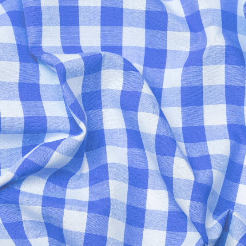 Tecido Camisaria Tricoline Fio 40 - Fio Tinto - Vichy Xadrez GG - Azul Royal - 100% Algodão    - Milfios Tecidos