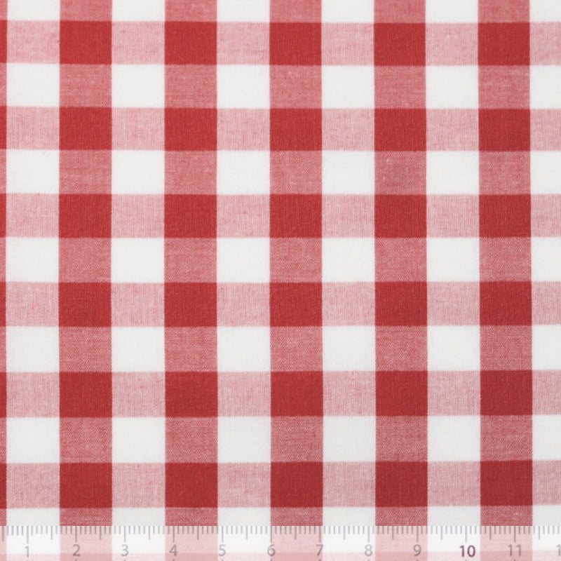 Tecido Camisaria Tricoline Fio 40 - Fio Tinto - Vichy Xadrez GG - Vermelho  - 100% Algodão - Milfios Tecidos
