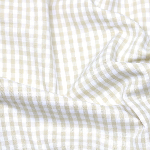 Tecido Camisaria Tricoline Fio 40 - Fio Tinto - Vichy Xadrez M - Bege - 100% Algodão       - Milfios Tecidos