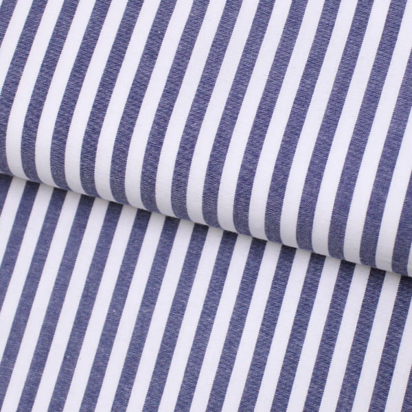 Tecido Camisaria Tricoline Fio 40 - Fio Tinto Listra G - Marinho - 100% Algodão  - Milfios Tecidos