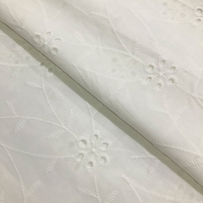Tecido Laise Bordado 20 - Branco Off White - 100% Algodão - Milfios Tecidos