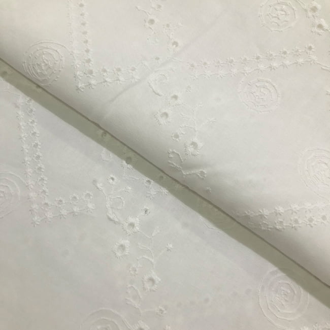 Tecido Laise Bordado 21 - Branco Off White - 100% Algodão - Milfios Tecidos