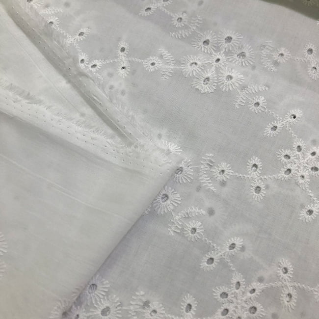 Tecido Laise Bordado 23 - Branco Off White - 100% Algodão - Milfios Tecidos