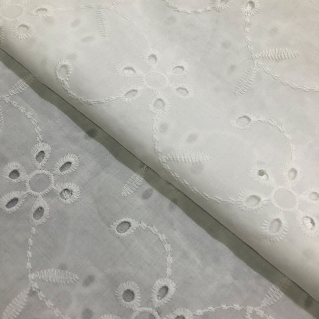Tecido Laise Bordado 24 - Branco Off White - 100% Algodão - Milfios Tecidos