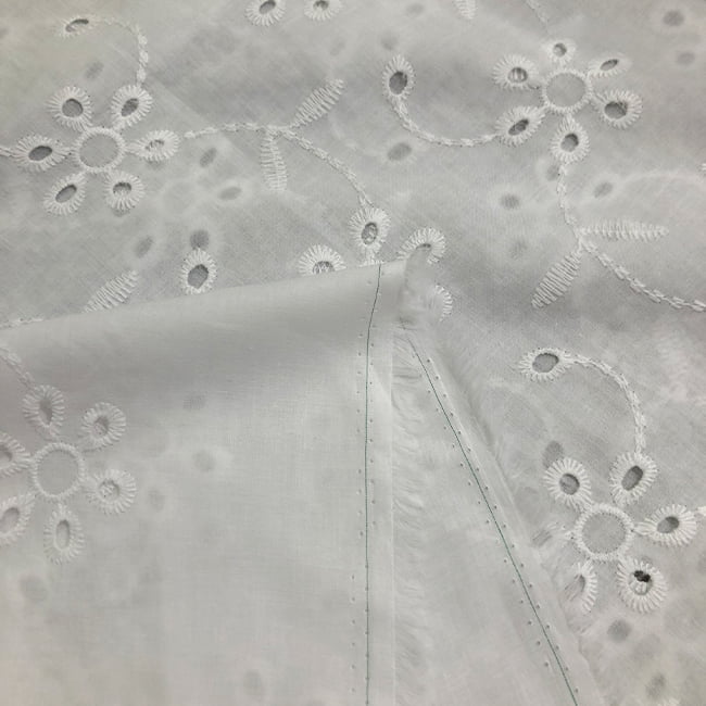 Tecido Laise Bordado 24 - Branco Off White - 100% Algodão - Milfios Tecidos