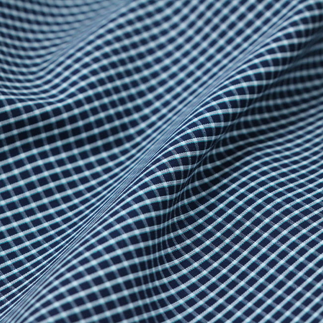 Tecido Camisaria Tricoline Fio 60 - Alexandria 262 - Xadrez P Branco - Fundo Azul Noite  -  100% Algodão - Milfios Tecidos