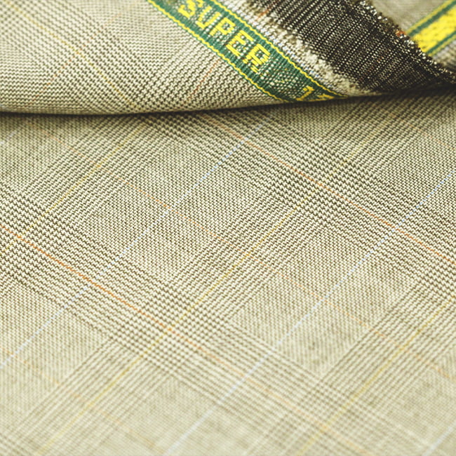 Tecido Alfaiataria Lã fria super 120 Paramount 28 Príncipe de Gales Bege - Twill Premium - Milfios Tecidos