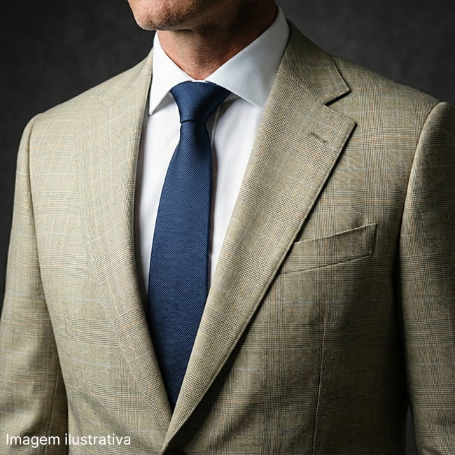 Tecido Alfaiataria Lã fria super 120 Paramount 28 Príncipe de Gales Bege - Twill Premium - Milfios Tecidos
