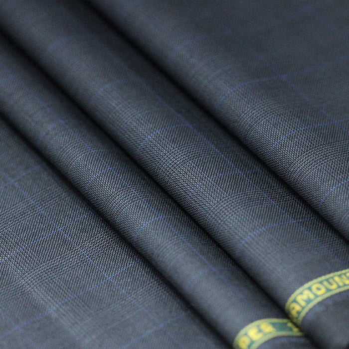 Tecido Alfaiataria Lã fria super 120 Paramount 06 Quadriculado Azul Grafite - Twill Premium - Milfios Tecidos