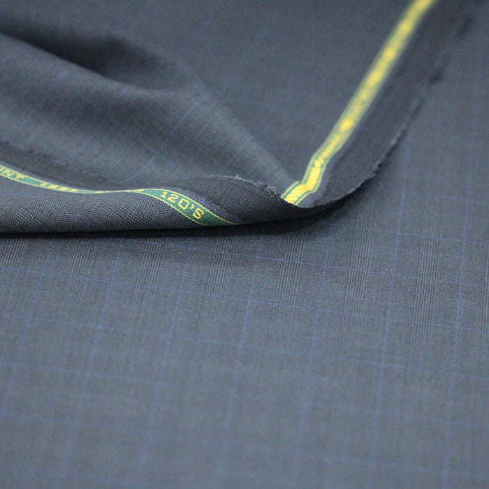 Tecido Alfaiataria Lã fria super 120 Paramount 06 Quadriculado Azul Grafite - Twill Premium - Milfios Tecidos