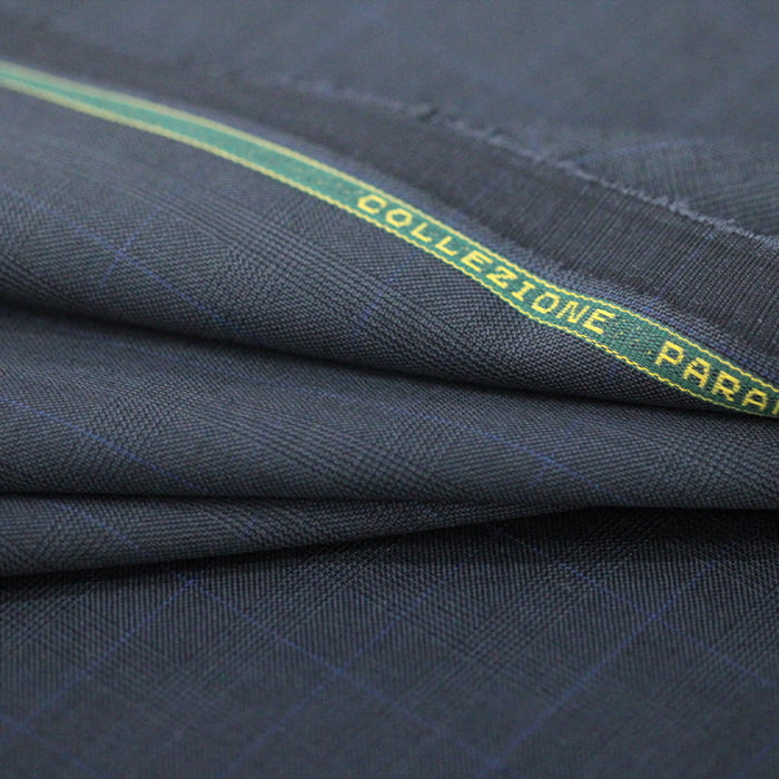 Tecido Alfaiataria Lã fria super 120 Paramount 06 Quadriculado Azul Grafite - Twill Premium - Milfios Tecidos