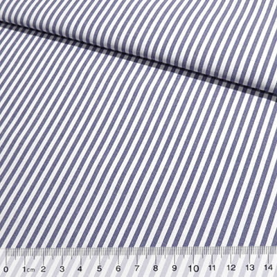 Tecido Camisaria Tricoline Fio 40 - Fio Tinto Listra M - Azul Marinho - 100% Algodão       - Milfios Tecidos
