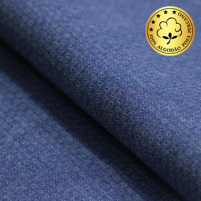 Tecido Camisaria fio 50 - Maquinetado - Bard 03 - Navy - 100% Algodão Pima - Milfios Tecidos