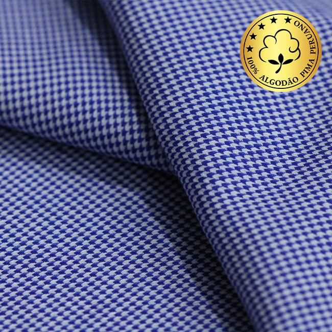 Tecido Camisaria fio 60 - Maquinetado - Neive 05 - Azzurro - 100% Algodão Pima - Milfios Tecidos