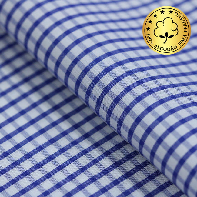 Tecido Camisaria fio 70 - Tremosine 04 Xadrez G Royal - 100% Algodão Pima - Milfios Tecidos