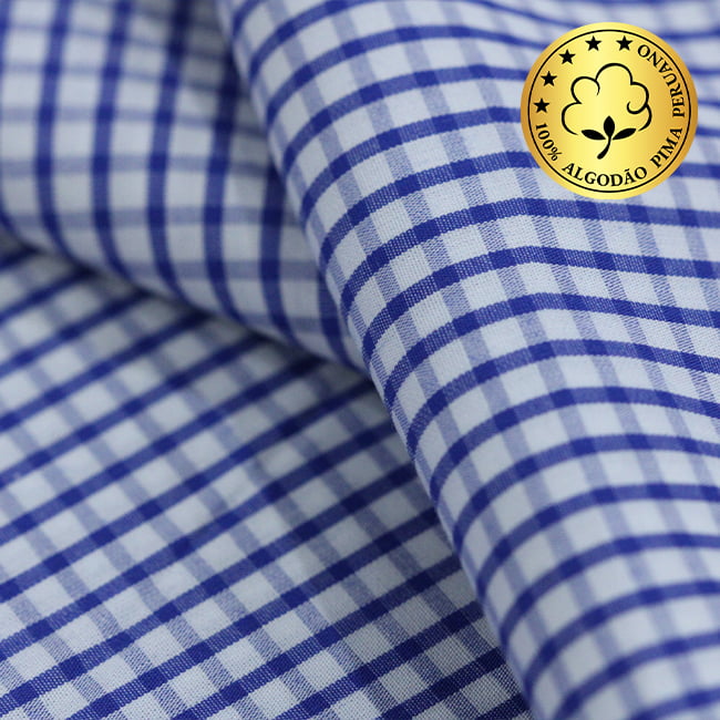 Tecido Camisaria fio 70 - Tremosine 04 Xadrez G Royal - 100% Algodão Pima - Milfios Tecidos