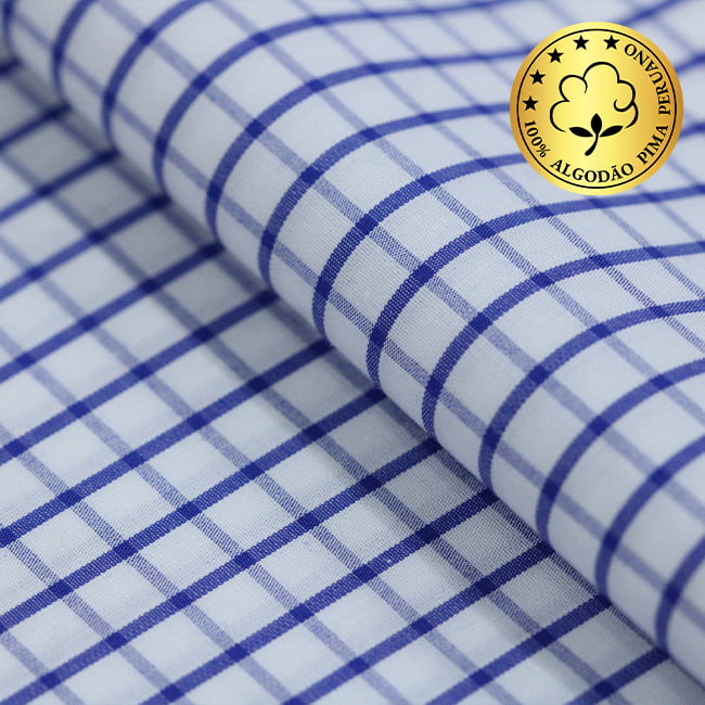 Tecido Camisaria fio 70 - Tremosine 05 Xadrez GG Royal - 100% Algodão Pima - Milfios Tecidos