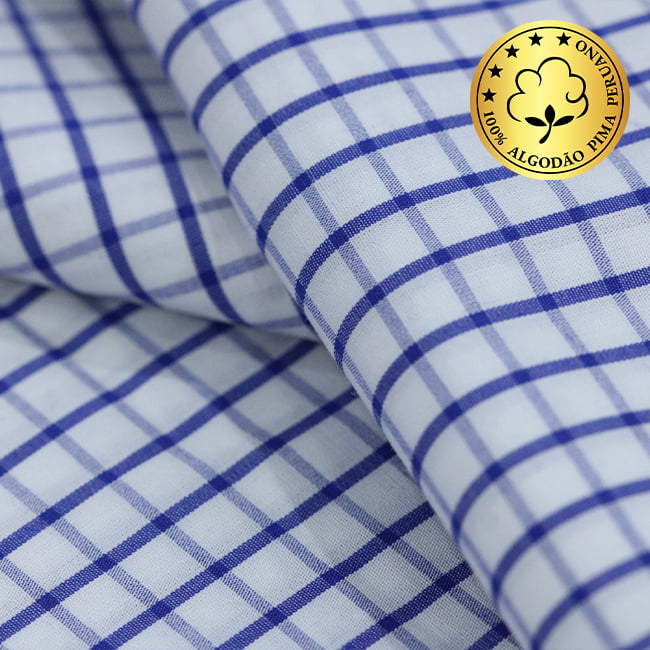 Tecido Camisaria fio 70 - Tremosine 05 Xadrez GG Royal - 100% Algodão Pima - Milfios Tecidos