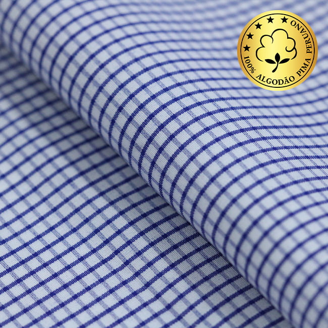 Tecido Camisaria fio 70 - Tremosine 03 Xadrez M Royal - 100% Algodão Pima - Milfios Tecidos