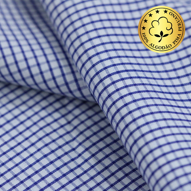 Tecido Camisaria fio 70 - Tremosine 03 Xadrez M Royal - 100% Algodão Pima - Milfios Tecidos