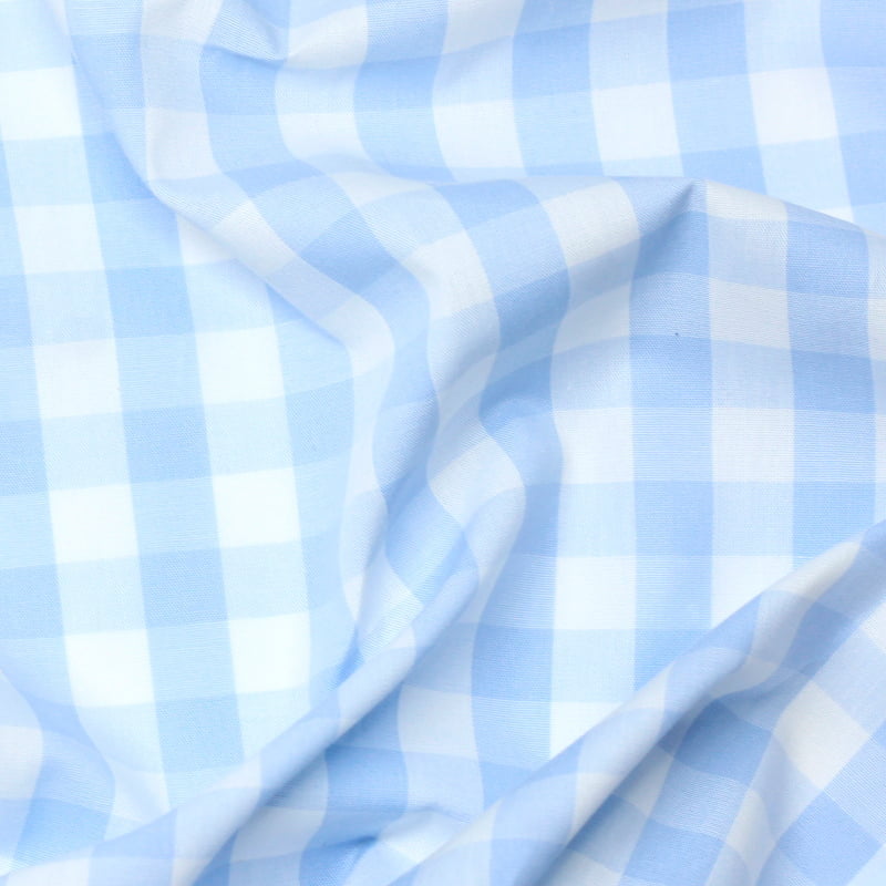 Tecido Camisaria Tricoline Fio 40 - Fio Tinto - Vichy Xadrez GG - Azul Claro - 100% Algodão - Milfios Tecidos