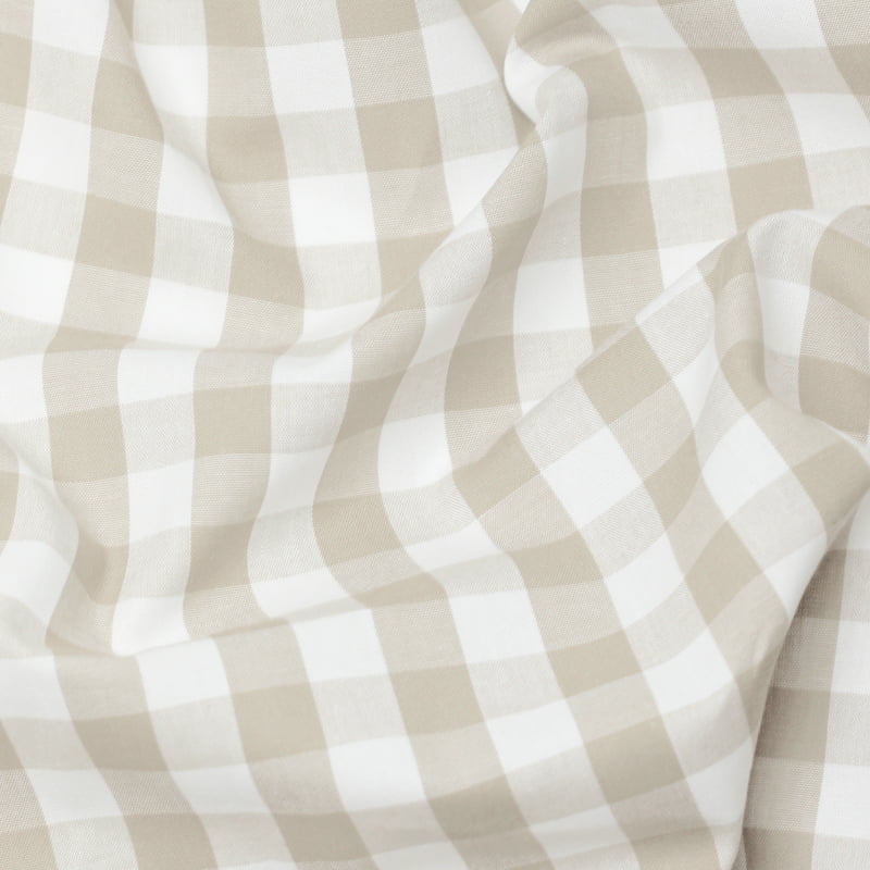 Tecido Camisaria Tricoline Fio 40 - Fio Tinto - Vichy Xadrez GG - Bege - 100% Algodão - Milfios Tecidos