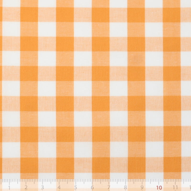 Tecido Camisaria Tricoline Fio 40 - Fio Tinto - Vichy Xadrez GG - Laranja - 100% Algodão - Milfios Tecidos