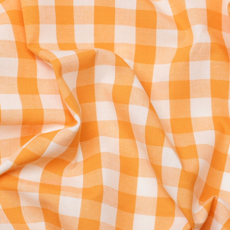 Tecido Camisaria Tricoline Fio 40 - Fio Tinto - Vichy Xadrez GG - Laranja - 100% Algodão - Milfios Tecidos
