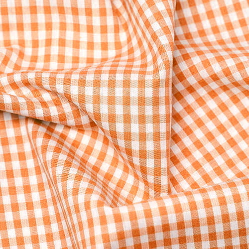 Tecido Camisaria Tricoline Fio 40 - Fio Tinto - Vichy Xadrez M - Laranja - 100% Algodão - Milfios Tecidos