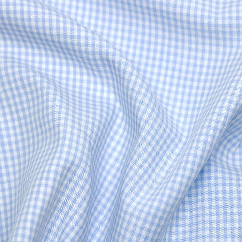 Tecido Camisaria Tricoline Fio 40 - Fio Tinto - Vichy Xadrez P - Azul Claro - 100% Algodão       - Milfios Tecidos