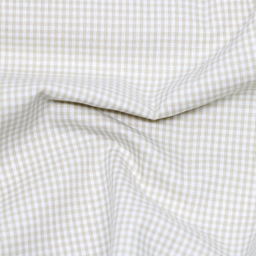 Tecido Camisaria Tricoline Fio 40 - Fio Tinto - Vichy Xadrez P - Bege - 100% Algodão      - - Milfios Tecidos