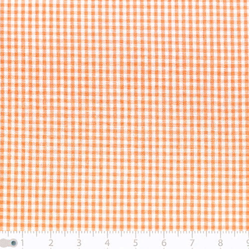 Tecido Camisaria Tricoline Fio 40 - Fio Tinto - Vichy Xadrez P - Laranja - 100% Algodão - Milfios Tecidos