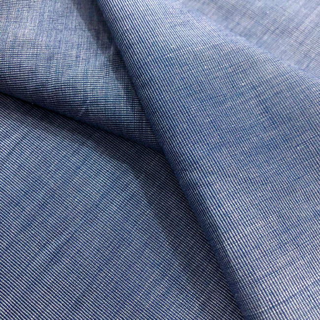 Tecido Camisaria Tricoline Fio 50 - Filas 05 - Liso - Jeans Médio - 100% Algodão - Milfios Tecidos